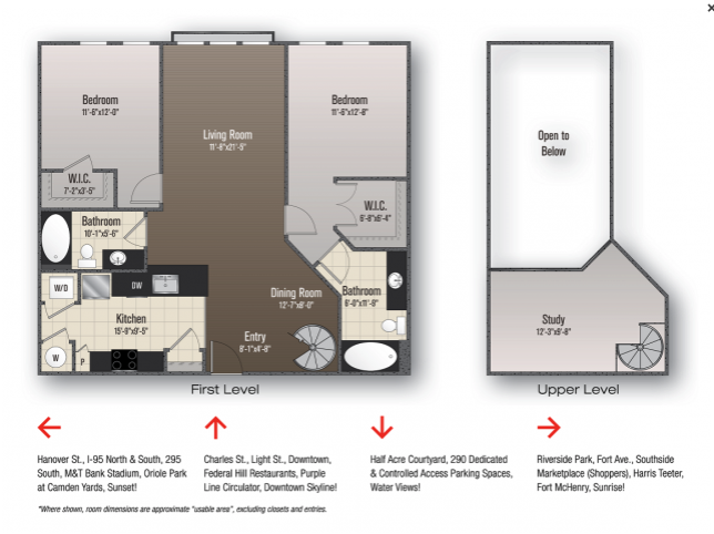 Floor plan for 2 beds, 2 baths, 1257 sqft